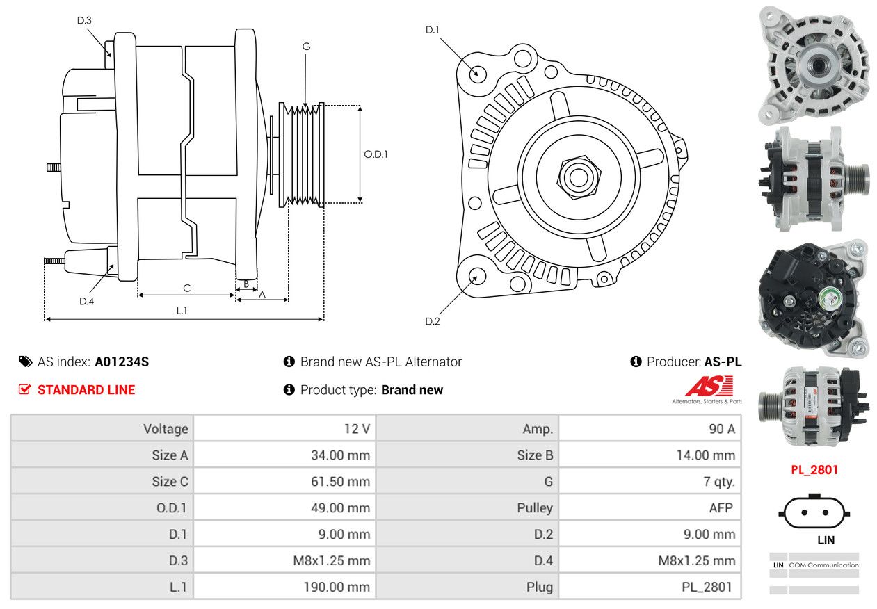 ALTERNATOR NISSAN: MICRA V (K14) 0.9 IG-T, MICRA V (K14) 0.9 LPG, MICRA V (K14) - A01234S AS-PL – Image 5