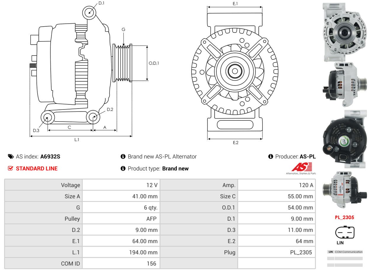 ALTERNATOR ALFA ROMEO: MITO (955_) 1.3 MULTIJET (955AXH1B, 955AXT1A), MITO (955_ - A6932S AS-PL – Image 5