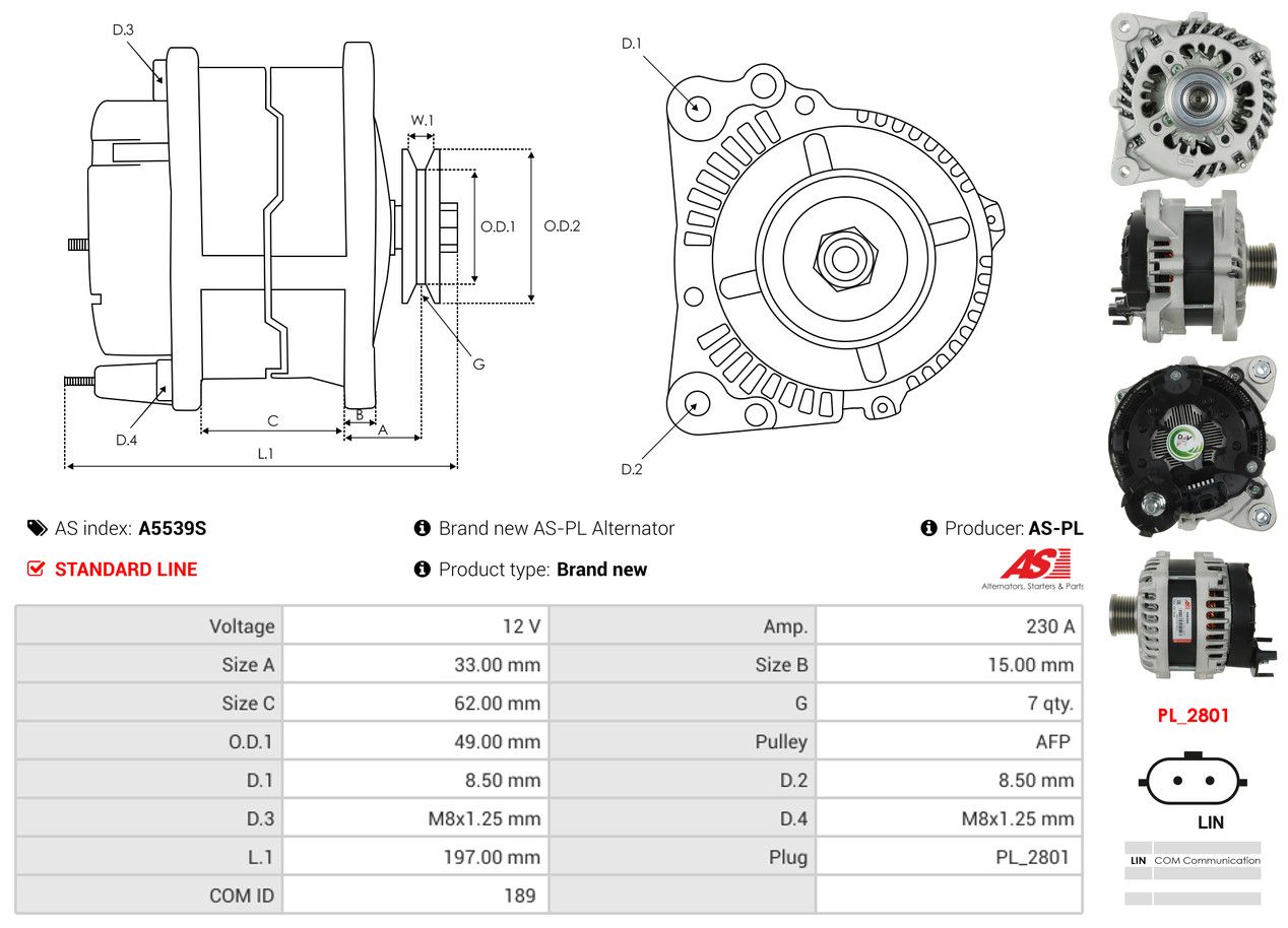 ALTERNATOR FIAT: TALENTO, RENAULT TRAFFIC III, NISSAN NV 300 16- - A5539S AS-PL – Image 5
