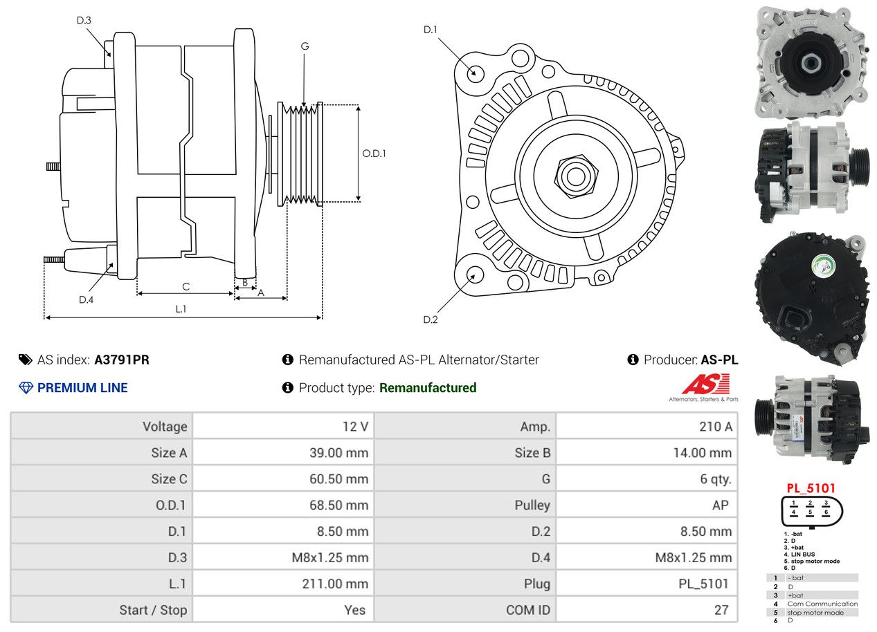 ALTERNATOR AUDI: A4 ALLROAD B9 (8WH, 8WJ) 2.0 TDI QUATTRO, A4 ALLROAD B9 (8WH - A3791PR AS-PL – Image 5