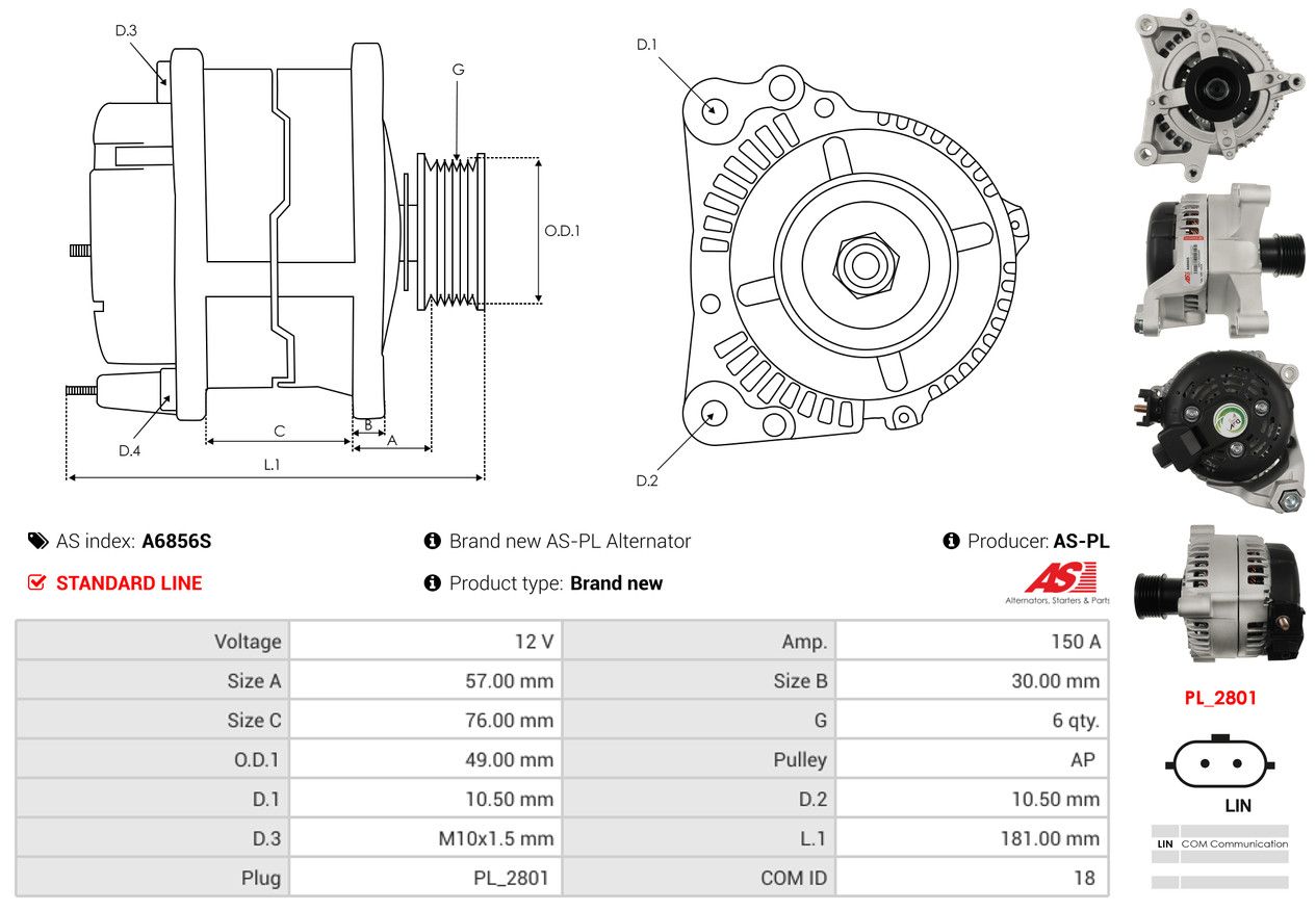 ALTERNATOR BMW: 1 (F40) 116 D, 1 (F40) 118 D, 1 (F40) 118 I,MINI: MINI (F55) COO - A6856S AS-PL – Image 5