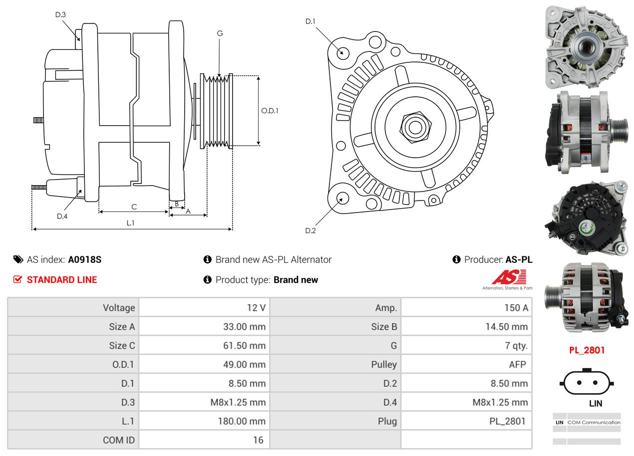 ALTERNATOR NISSAN: JUKE 1.0, JUKE 1.0 DIG-T 117,DACIA: DUSTER 1.0 LPG, DUSTER 1.0 TCE 100, DUSTER 1.0 TCE 100 4X4,RENAULT: CAPTUR 1.0 TCE 90 - A0918S AS-PL – Image 5