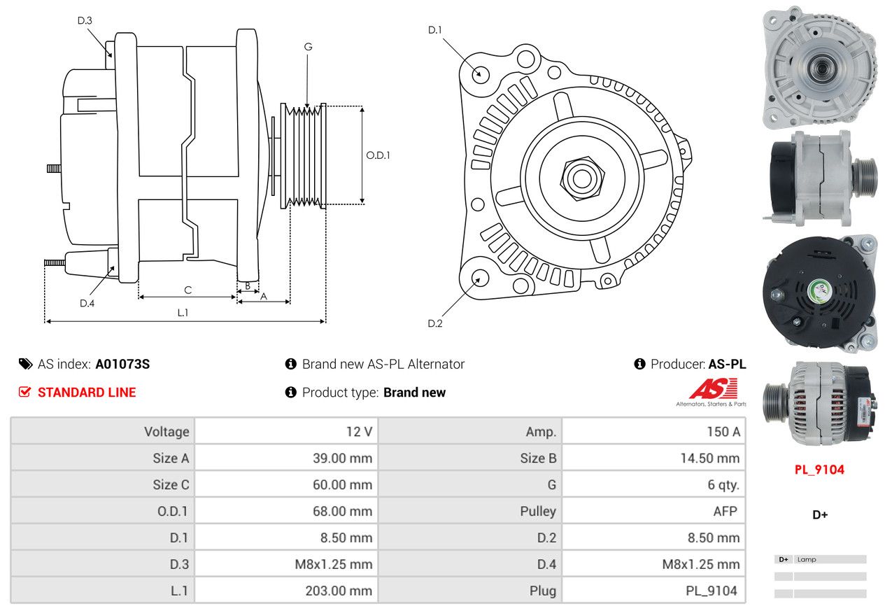 ALTERNATOR VW TRANSPORTER 2.5 TDI - A01073S AS-PL – Image 5