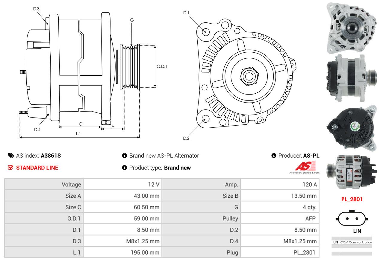 ALTERNATOR DACIA: LOGAN II 1.0 SCE 75, LOGAN MCV II 1.0 SCE 75, SANDERO II 1.0 S - A3861S AS-PL – Image 5