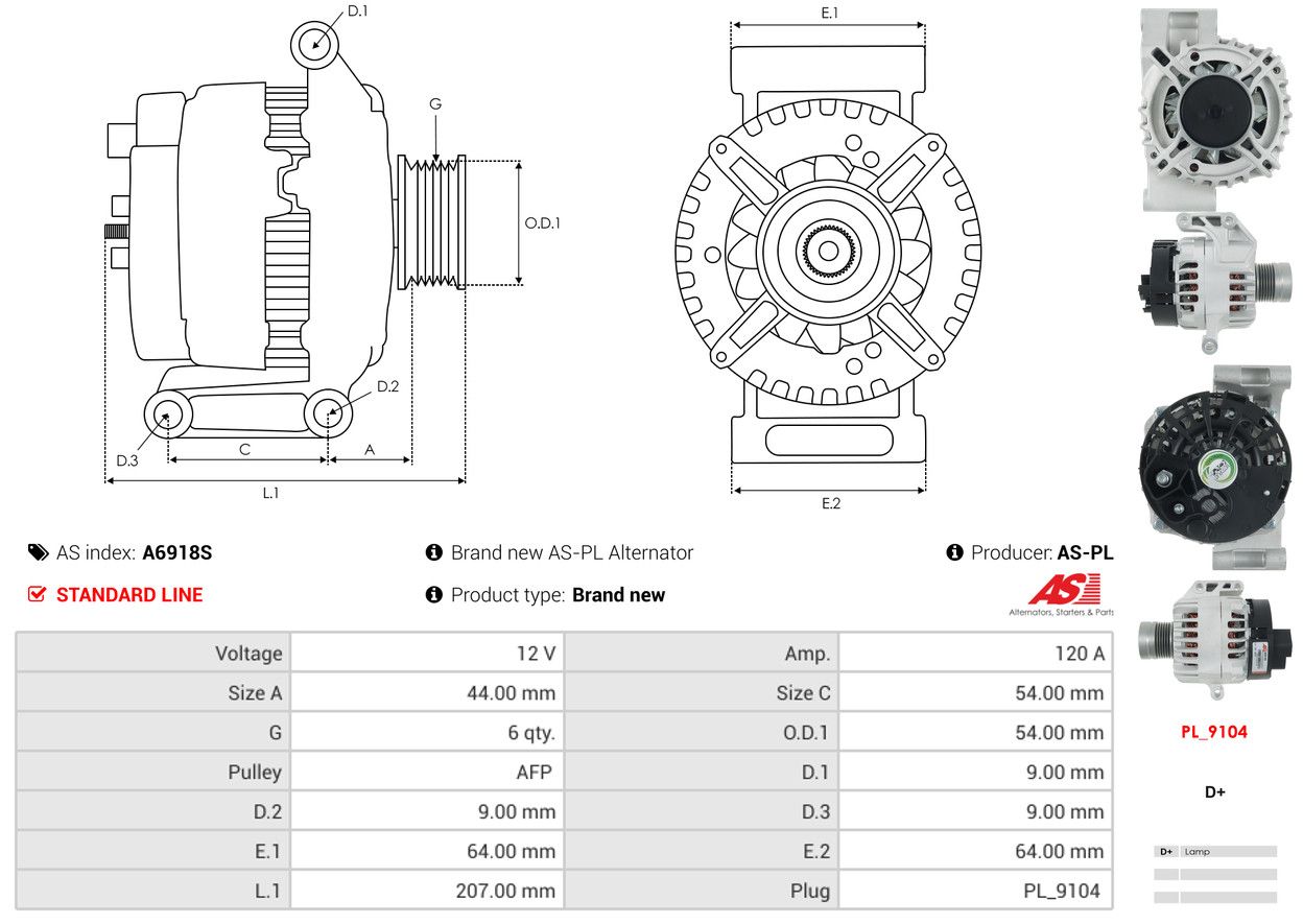 ALTERNATOR ALFA ROMEO: MITO (955_) 1.3 MULTIJET (955AXH1B, 955AXT1A), MITO (955_ - A6918S AS-PL – Image 5