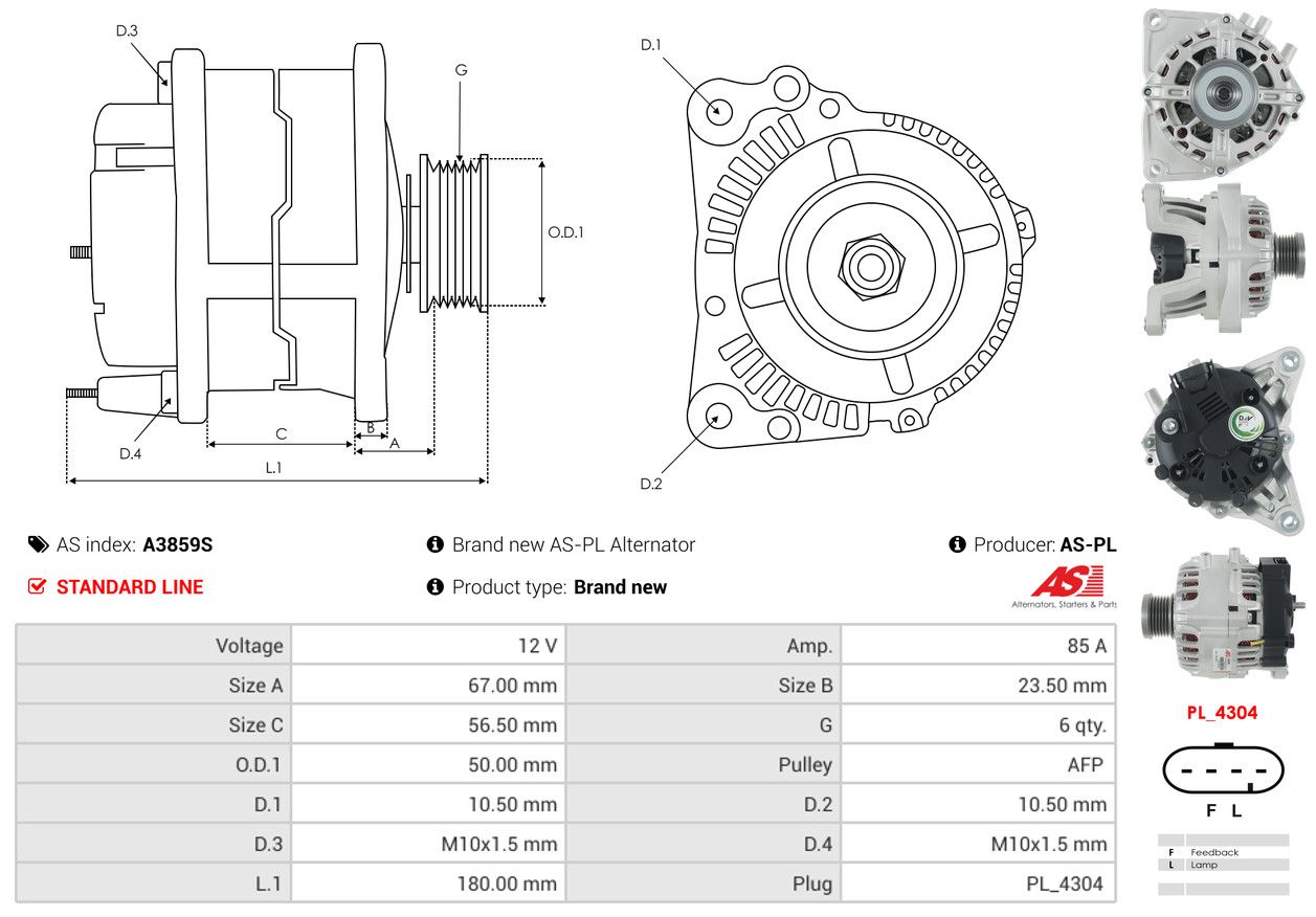 ALTERNATOR CHEVROLET: AVEO 1.5, SAIL SALOON 1.5 - A3859S AS-PL – Image 5