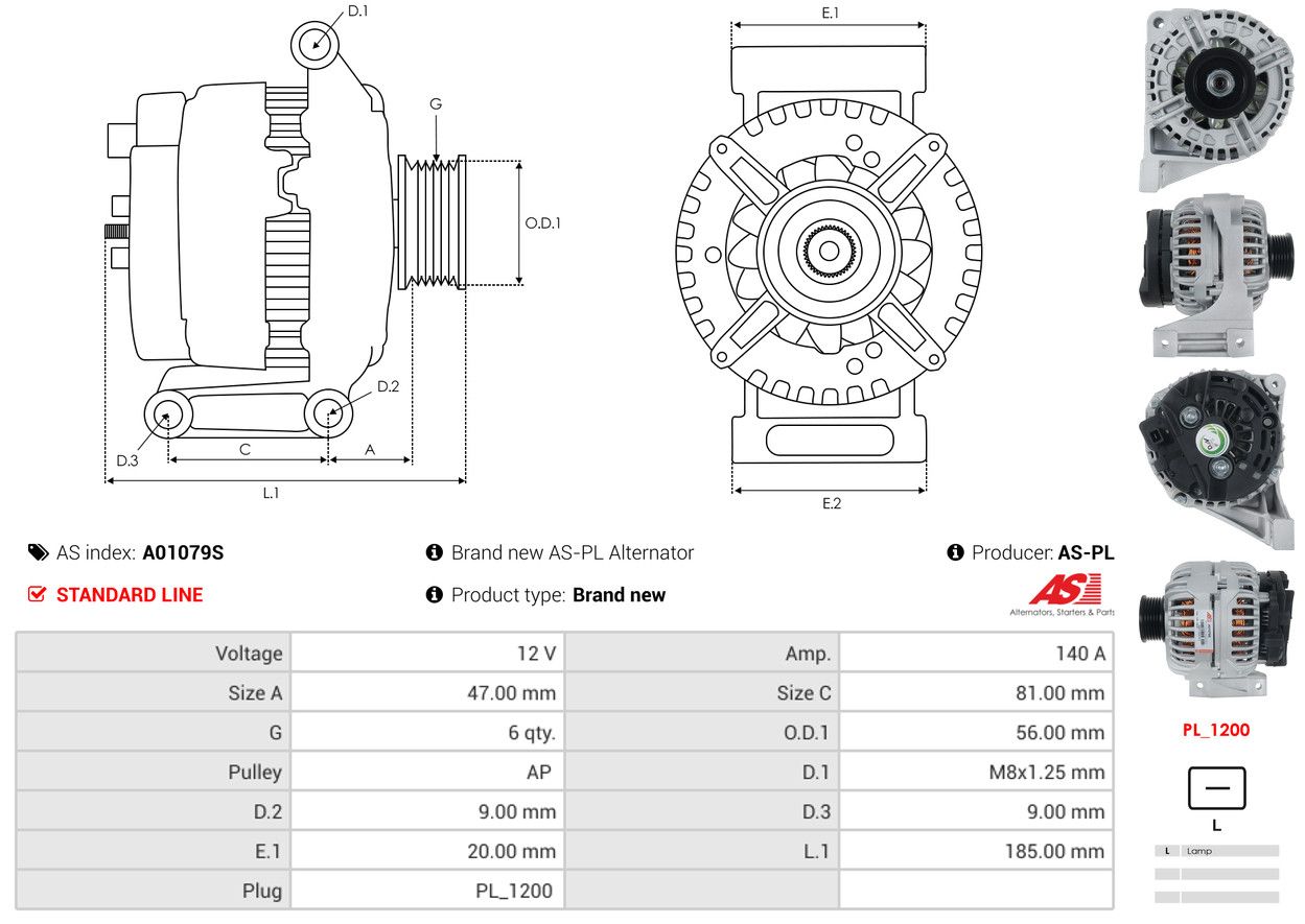 ALTERNATOR VOLVO: S40 I (644) 2.0 T, S40 I (644) 2.0 T4, S60 I (384) 2.0 T - A01079S AS-PL – Image 5