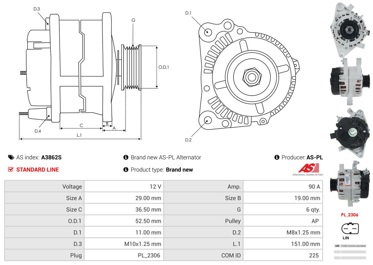 ALTERNATOR TOYOTA: YARIS (_P15_) 1.5 DUAL VVTI FLEX (NSP151_), YARIS / VIOS III - A3862S AS-PL – Image 5