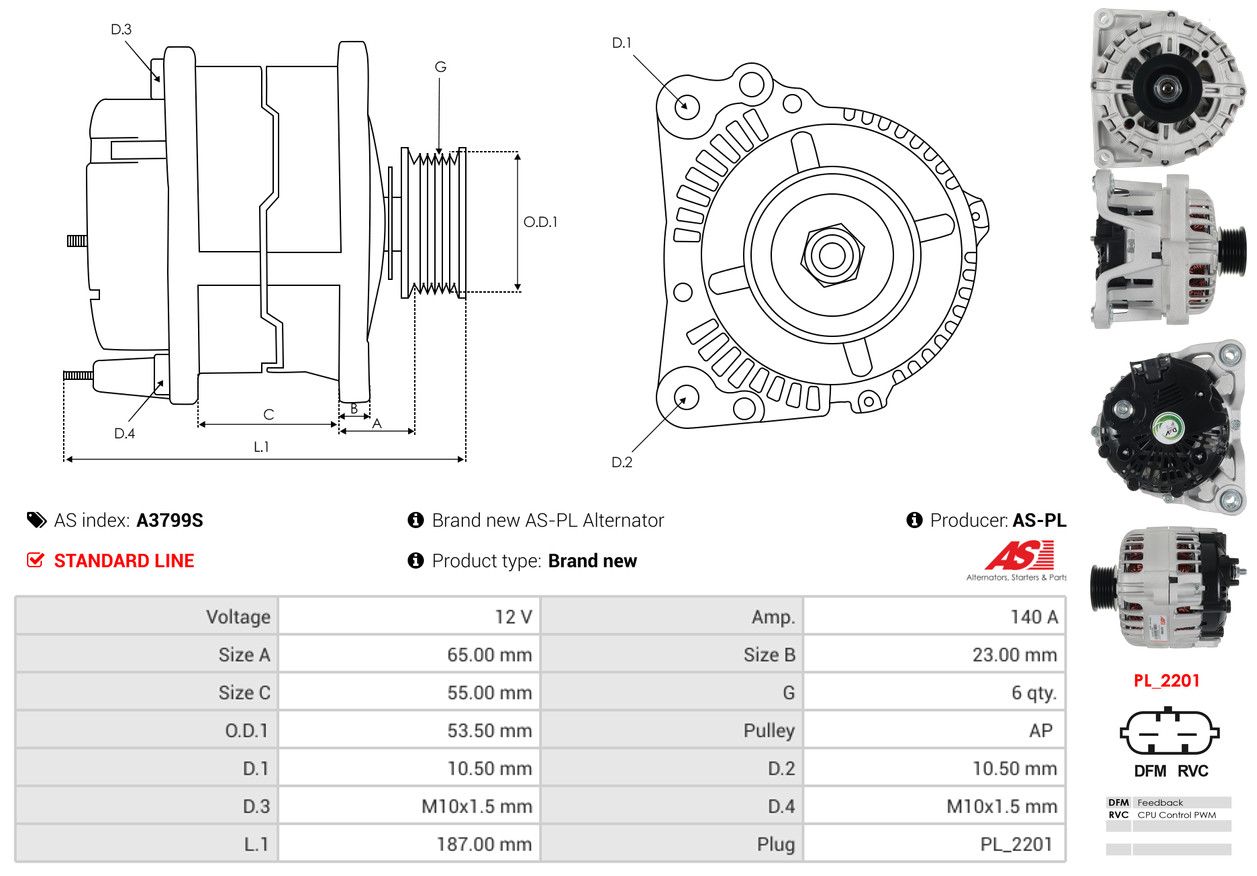 ALTERNATOR OPEL MOKKA 1.6 12- - A3799S AS-PL – Image 5