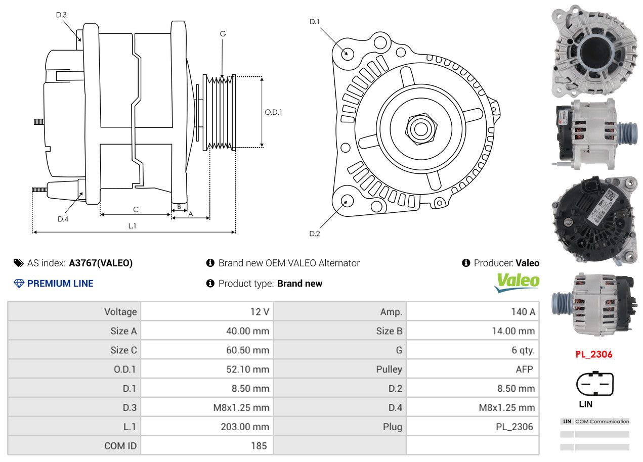 ALTERNATOR VW: PASSAT B9 VARIANT 2.0 TDI 4MOTION, TIGUAN 2.0 TDI, TIGUAN 2.0 TDI 4MOTION,SKODA: KODIAQ 2.0 TDI, KODIAQ 2.0 TDI 4X4, SUPERB 2 - A3767_VALEO AS-PL – Image 5