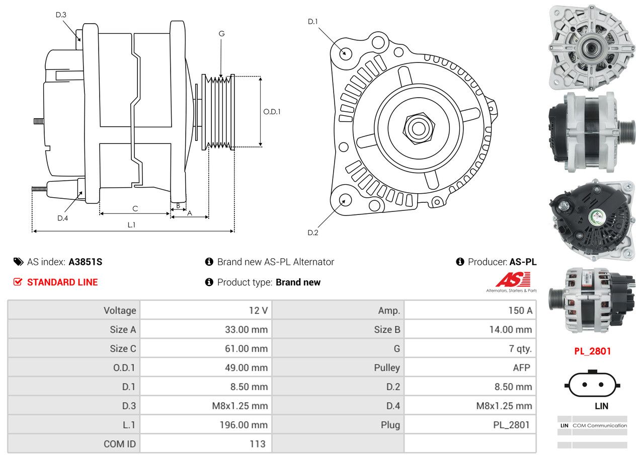 ALTERNATOR NISSAN: JUKE (F16_) 1.0 19- - A3851S AS-PL – Image 5