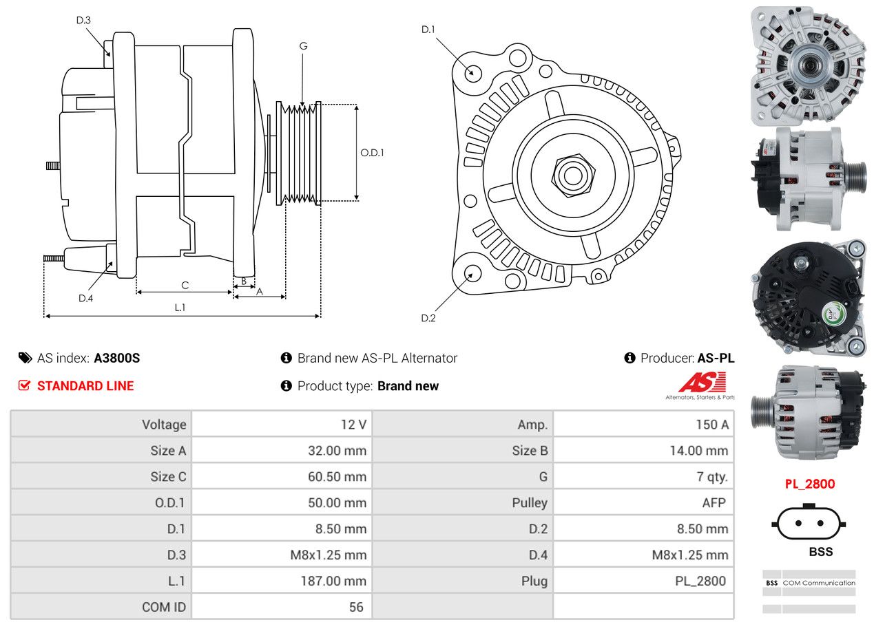 ALTERNATOR RENAULT: LAGUNA COUPE (DT0/1) 2.0 16V TURBO, LAGUNA COUPE (DT0/1) 2.0 - A3800S AS-PL – Image 5