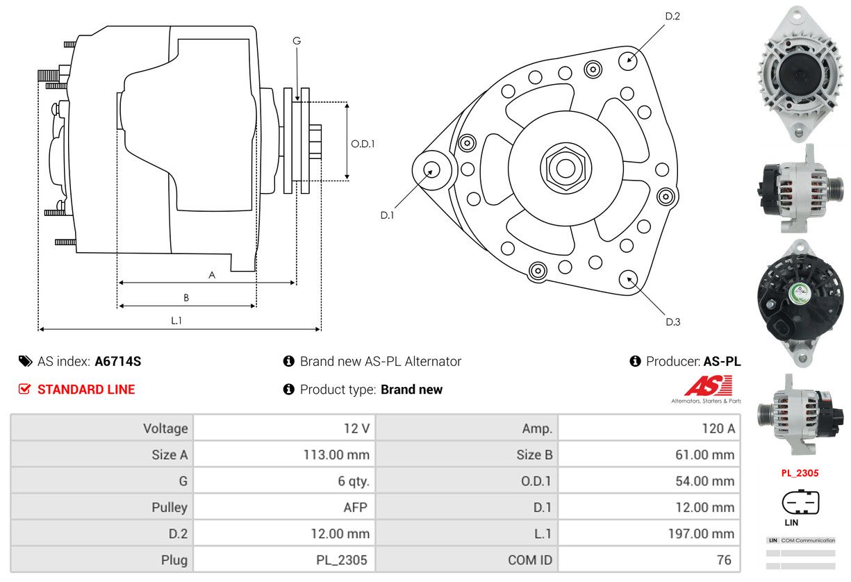 ALTERNATOR SUZUKI: SX4 S-CROSS (JY) 1.6 DDIS (AKK 416D), SX4 S-CROSS (JY) 1.6 DD - A6714S AS-PL – Image 5